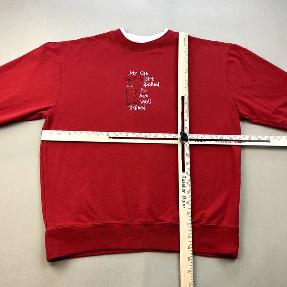 Vintage Cat Sweatshirt Womens Medium Red Rhinestone Grandma Kitten Funny 90s - Picture 8 of 11